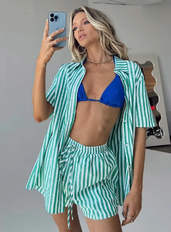 Trend Alert Luxury Comfort Chloe Short Sleeve Set Green Stripe