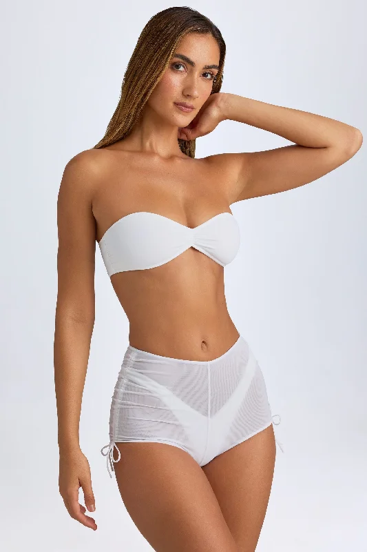 Stylish Women's Apparel Discounts On Casual Weekend Styles Sheer Ruched Mini Shorts in White Stylish Women's Apparel Discounts On Casual Weekend Styles Sheer Ruched Mini Shorts in White