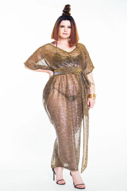 Trend Alert Seasonal Trend V Neck Metallic Accordian Sheer Slouch Poolside Maxi Dress- JIBRI Trend Alert Seasonal Trend V Neck Metallic Accordian Sheer Slouch Poolside Maxi Dress- JIBRI