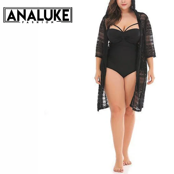 Evening Looks Alluring Design Big Size Black Hollow Out Lace Cardigan